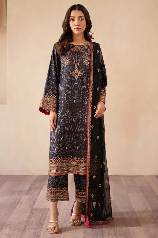 Charizma Festive Pret Black Raw Silk – view 1 – Poshaq