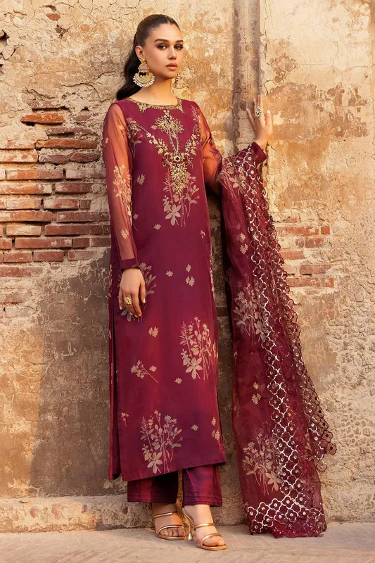 Charizma Festive Pret Berry Raw Silk – view 1 – Poshaq