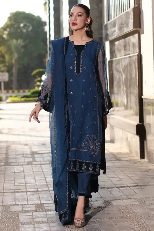 Charizma Festive Pret Navy Blue Raw Silk – view 1 – Poshaq