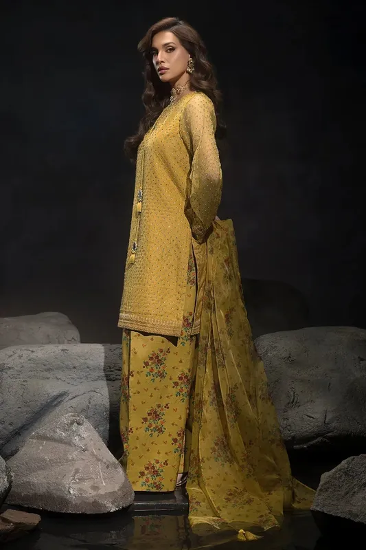Charizma Festive Pret Mustard Raw Silk – view 1 – Poshaq