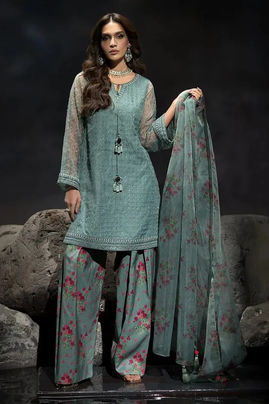 Charizma Festive Pret Ice Blue Raw Silk – view 1 – Poshaq