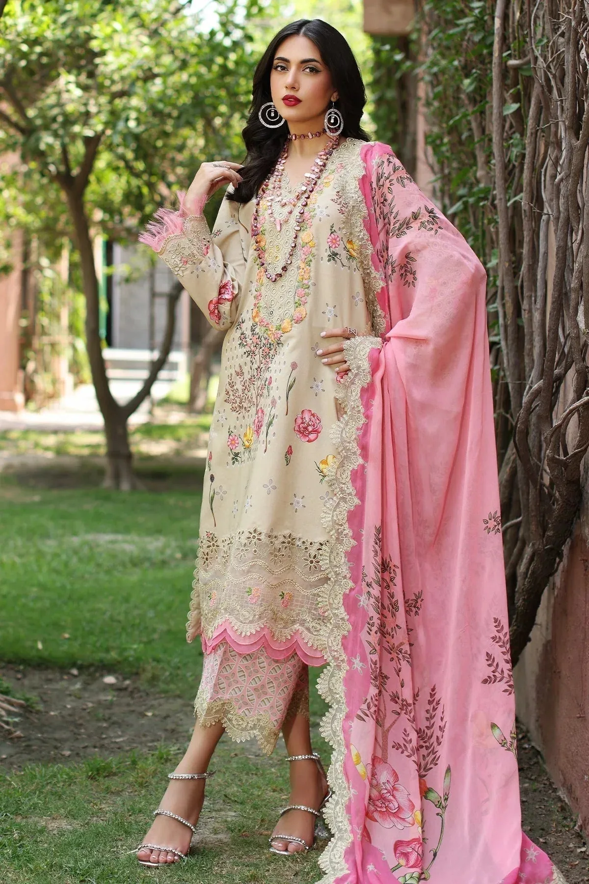 Beige long shirt with chiffon and cotton detailing – view 6 – Poshaq