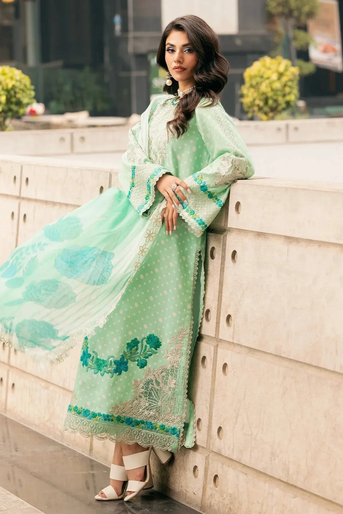 Charizma Swiss Miss Voil Collection Mint Green Chiffon – view 4 – Poshaq