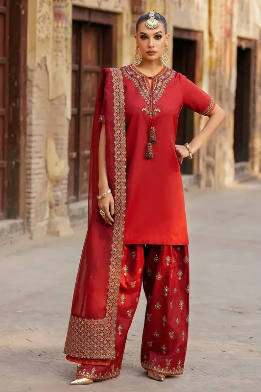 Charizma Festive Pret Red Raw Silk – view 1 – Poshaq