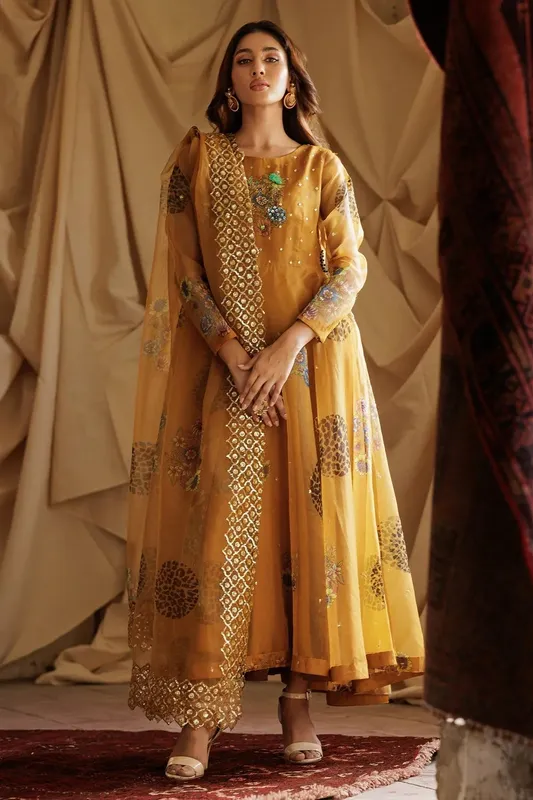Charizma Festive Pret Mustard Yellow Raw Silk – view 1 – Poshaq