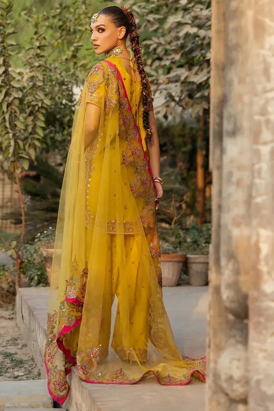 Charizma Festive Pret Lime Yellow Raw Silk – view 1 – Poshaq