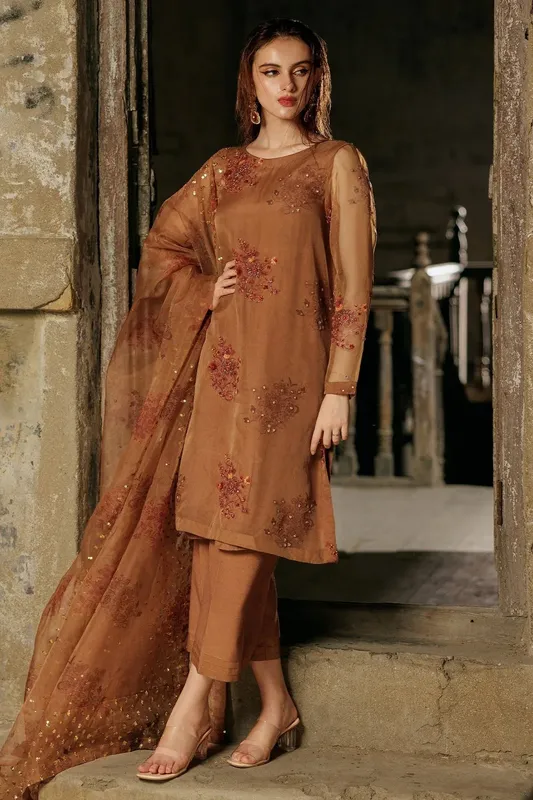 Charizma Festive Pret Brown Raw Silk – view 1 – Poshaq