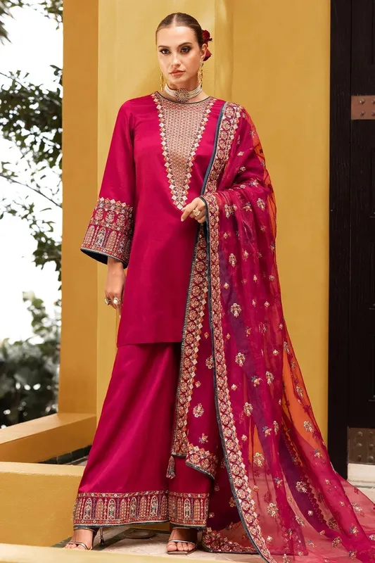 Charizma Festive Pret Hot Pink Raw Silk – view 1 – Poshaq