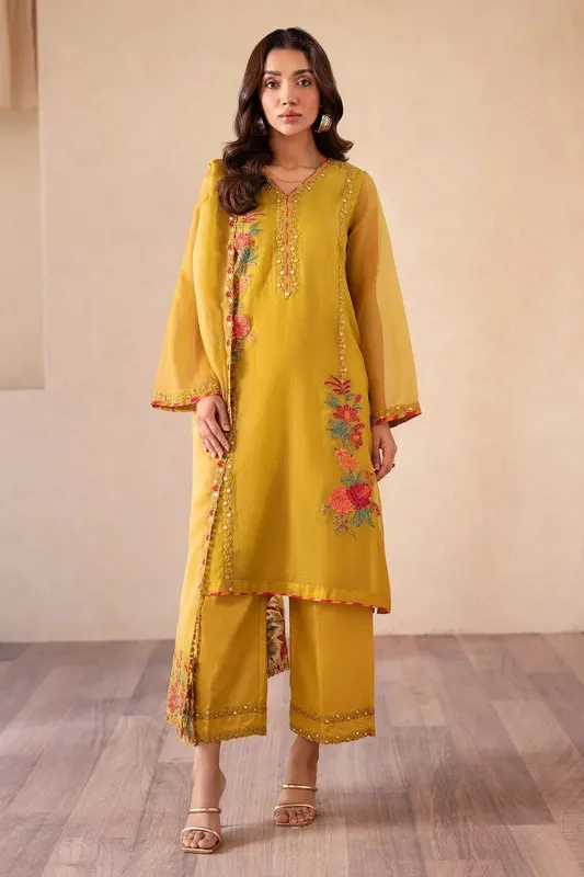 Charizma Festive Pret Mustard Yellow Raw Silk – view 1 – Poshaq