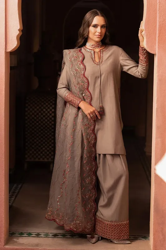 Charizma Festive Pret Rosy Brown Raw Silk – view 1 – Poshaq