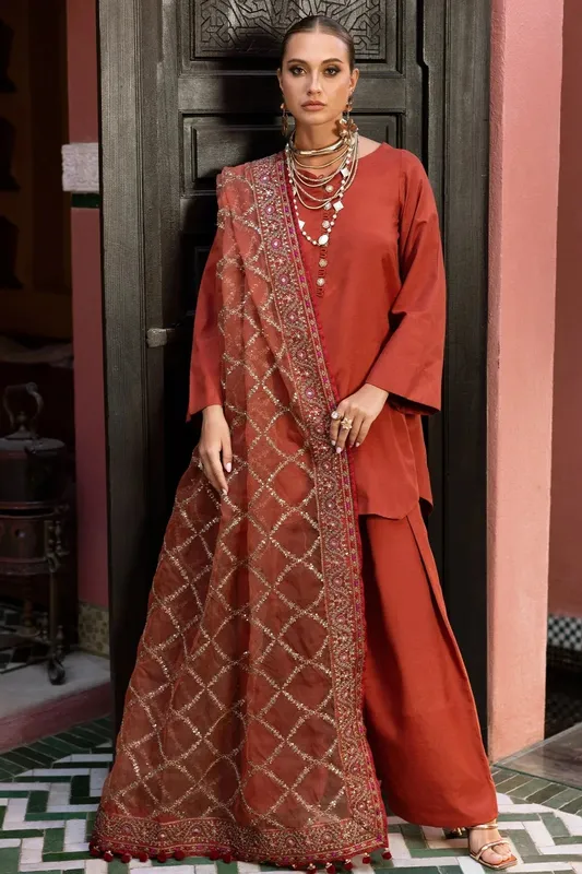 Charizma Festive Pret Rust Raw Silk – view 1 – Poshaq