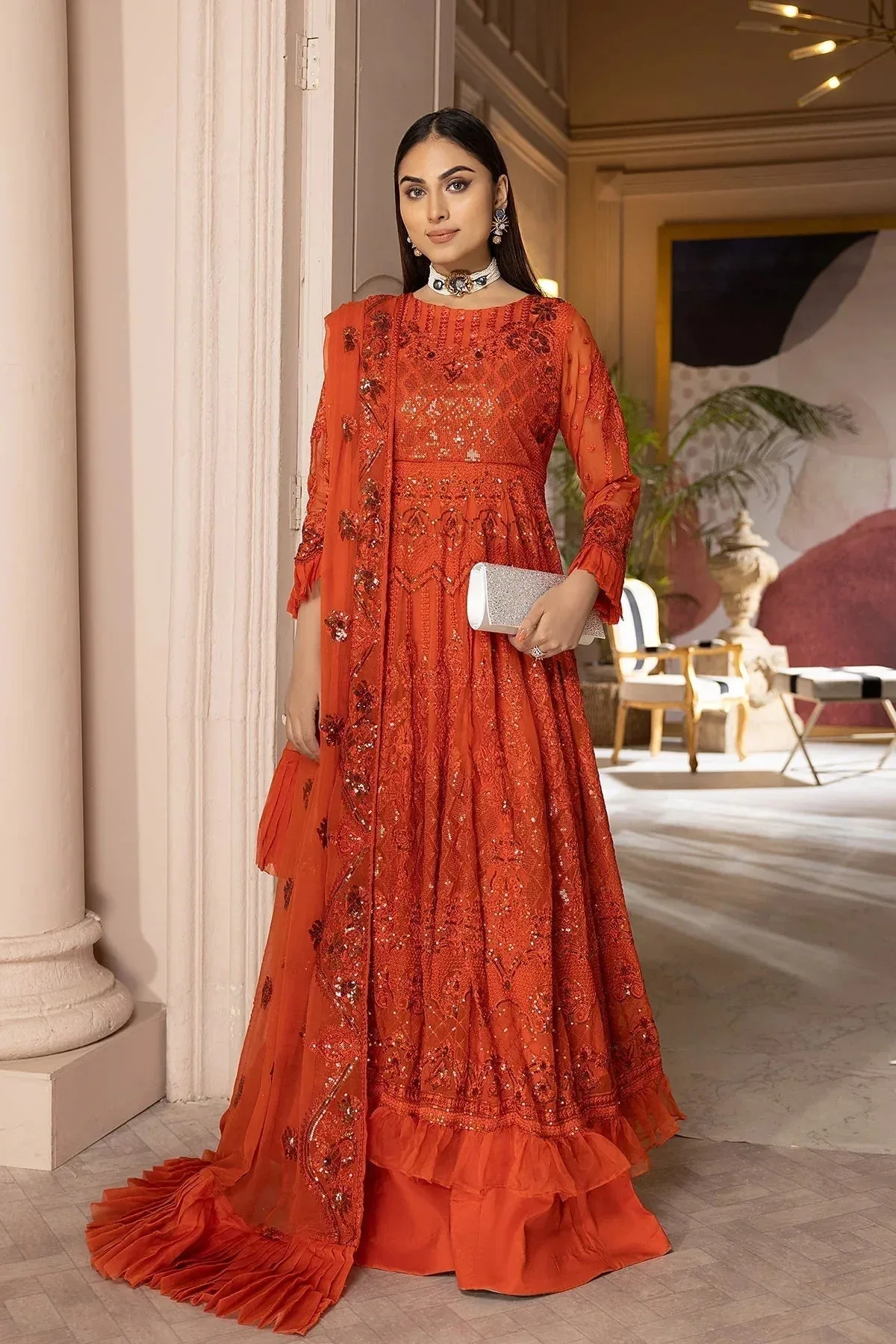 Charizma Statement Dresses Orange Organza – view 1 – Poshaq