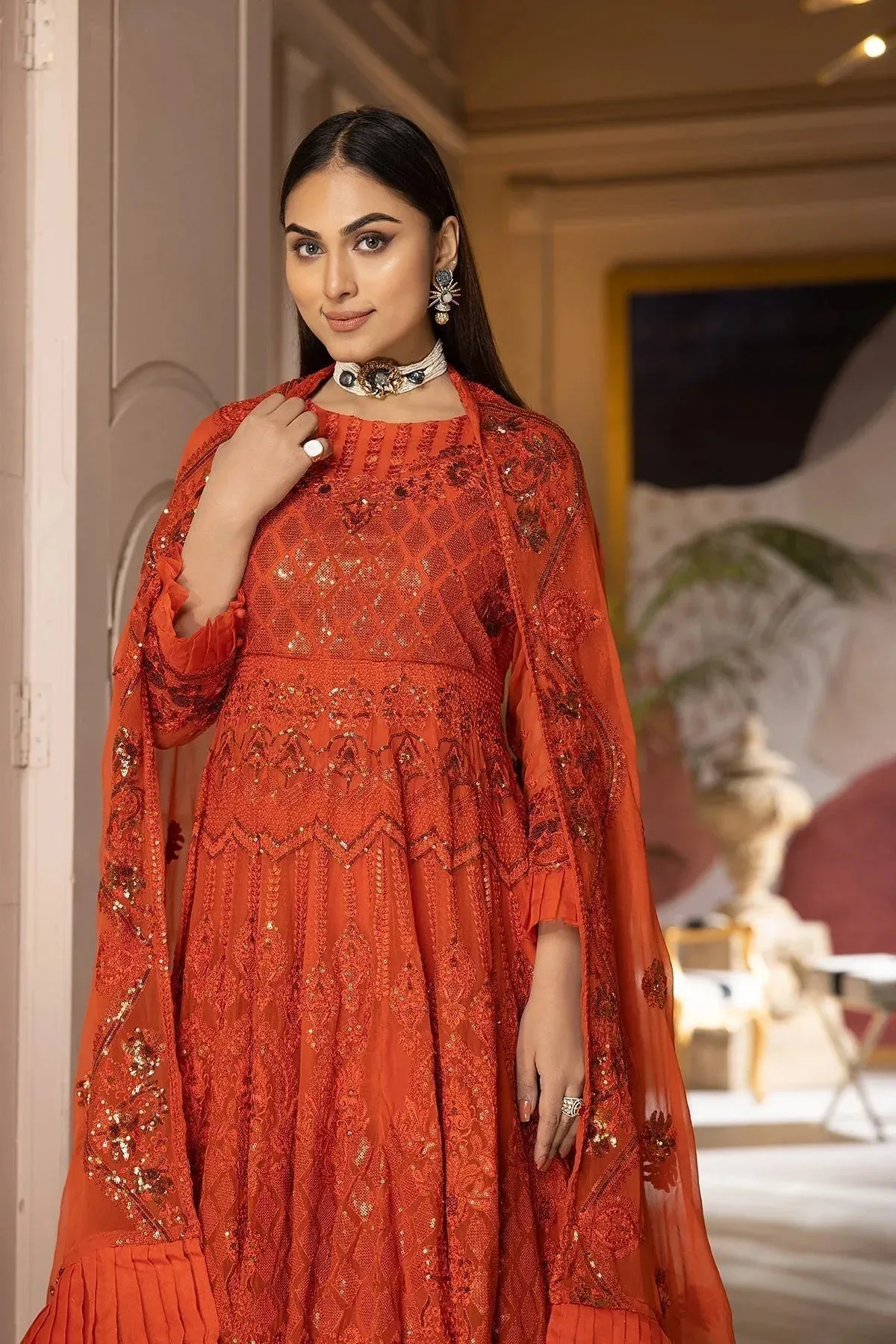 Charizma Statement Dresses Orange Organza – view 3 – Poshaq