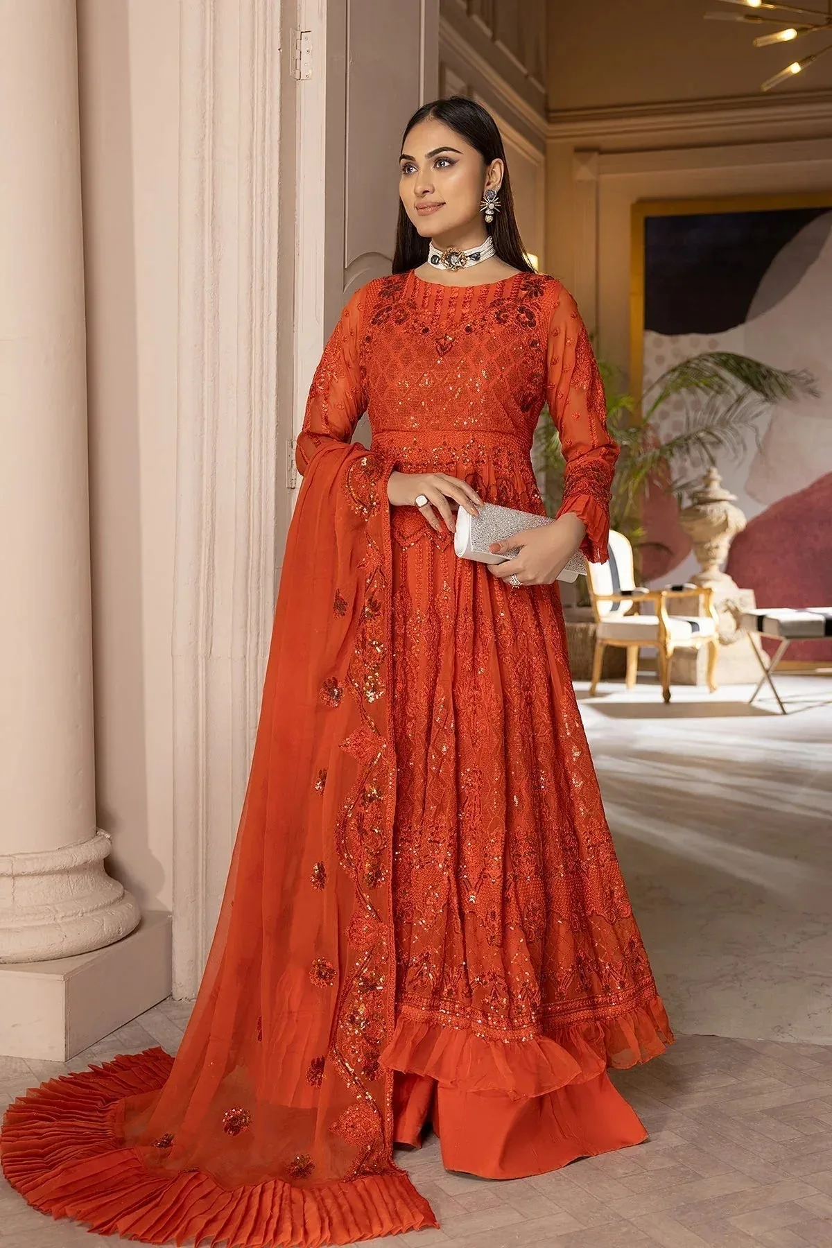 Charizma Statement Dresses Orange Organza – view 4 – Poshaq
