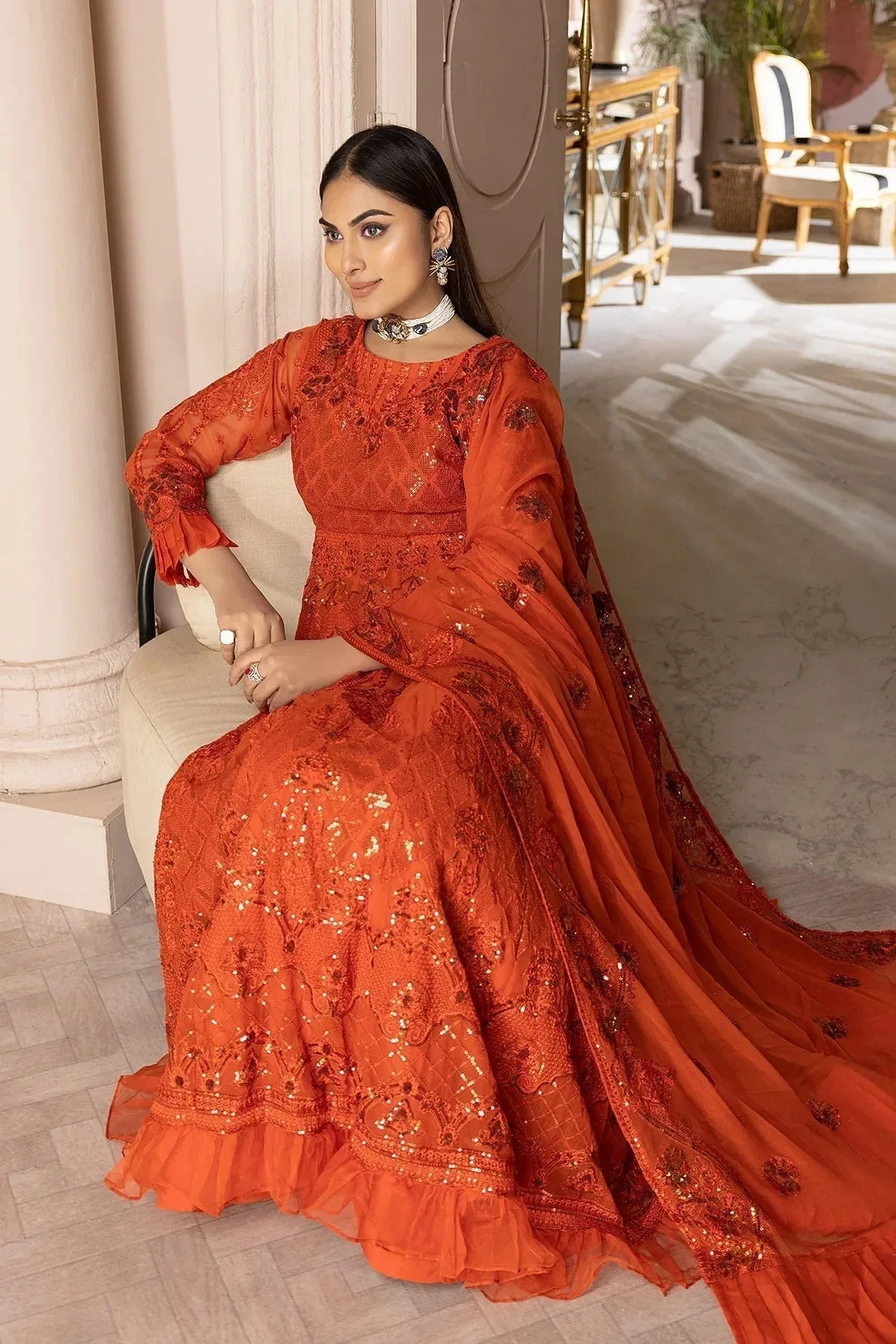 Charizma Statement Dresses Orange Organza – view 5 – Poshaq