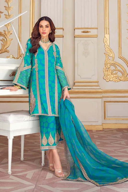 Charizma Statement Dresses Ferozi Raw Silk – view 1 – Poshaq