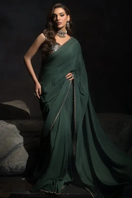 Charizma Statement Dresses Green Raw Silk – view 1 – Poshaq