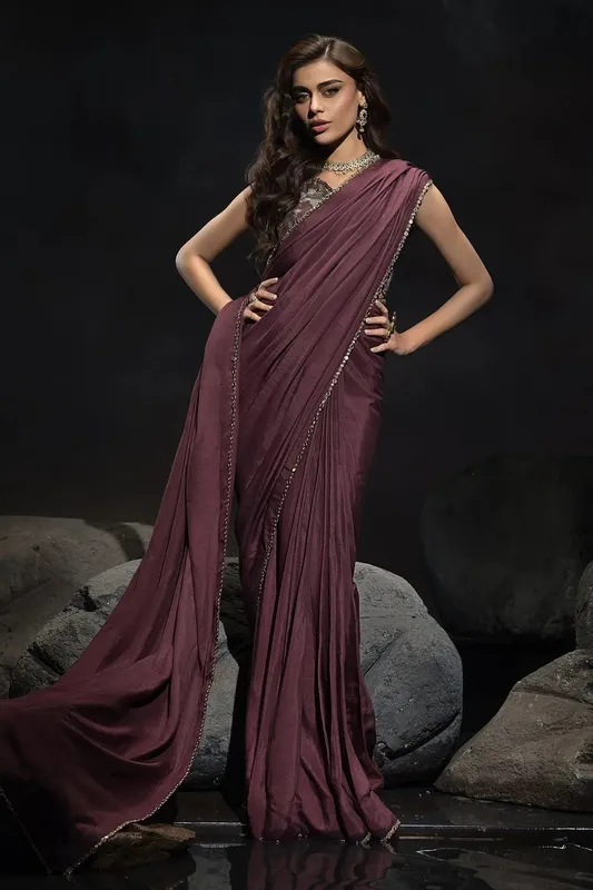 Charizma Statement Dresses Plum Raw Silk – view 1 – Poshaq