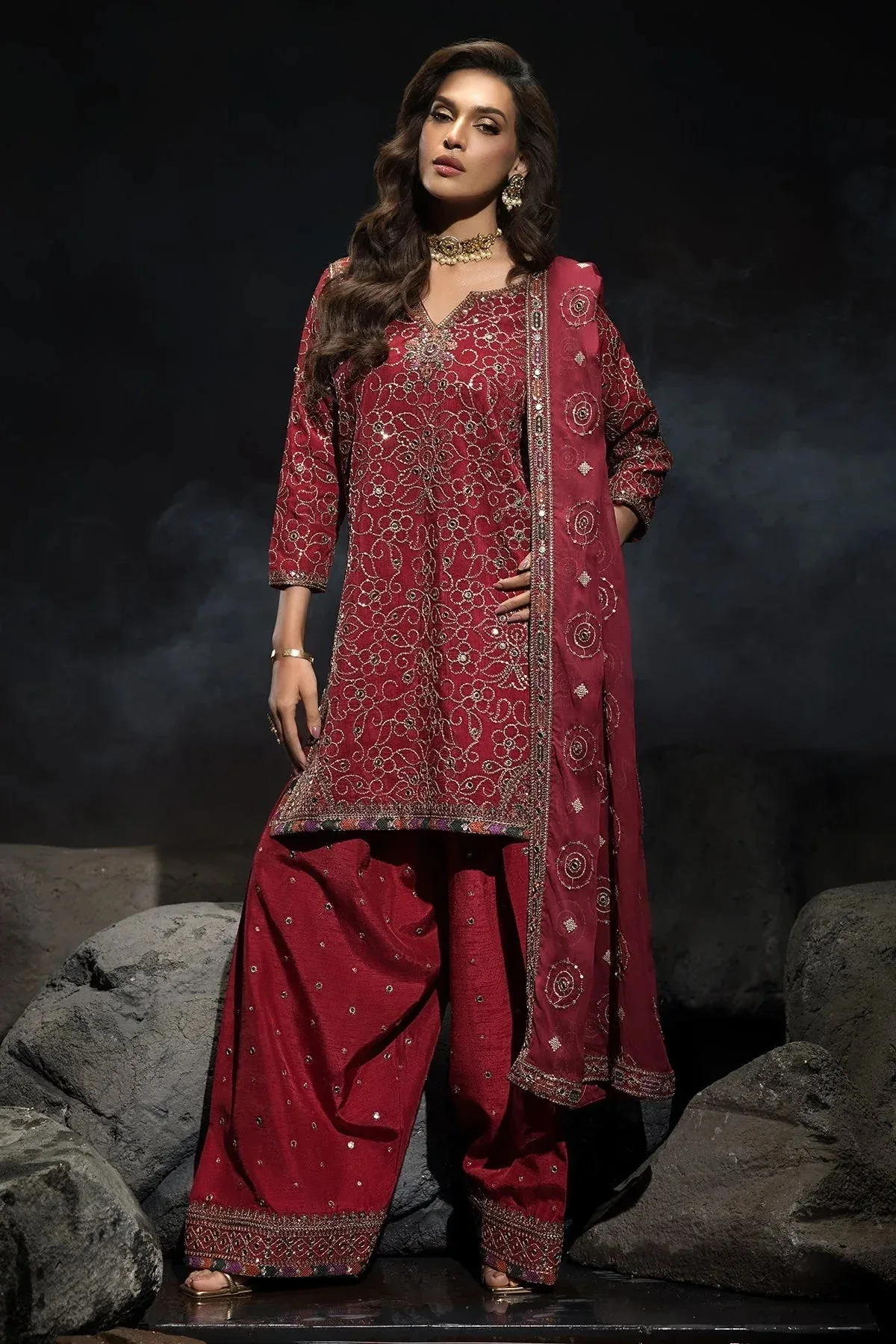 Charizma Statement Dresses Red Raw Silk – view 2 – Poshaq
