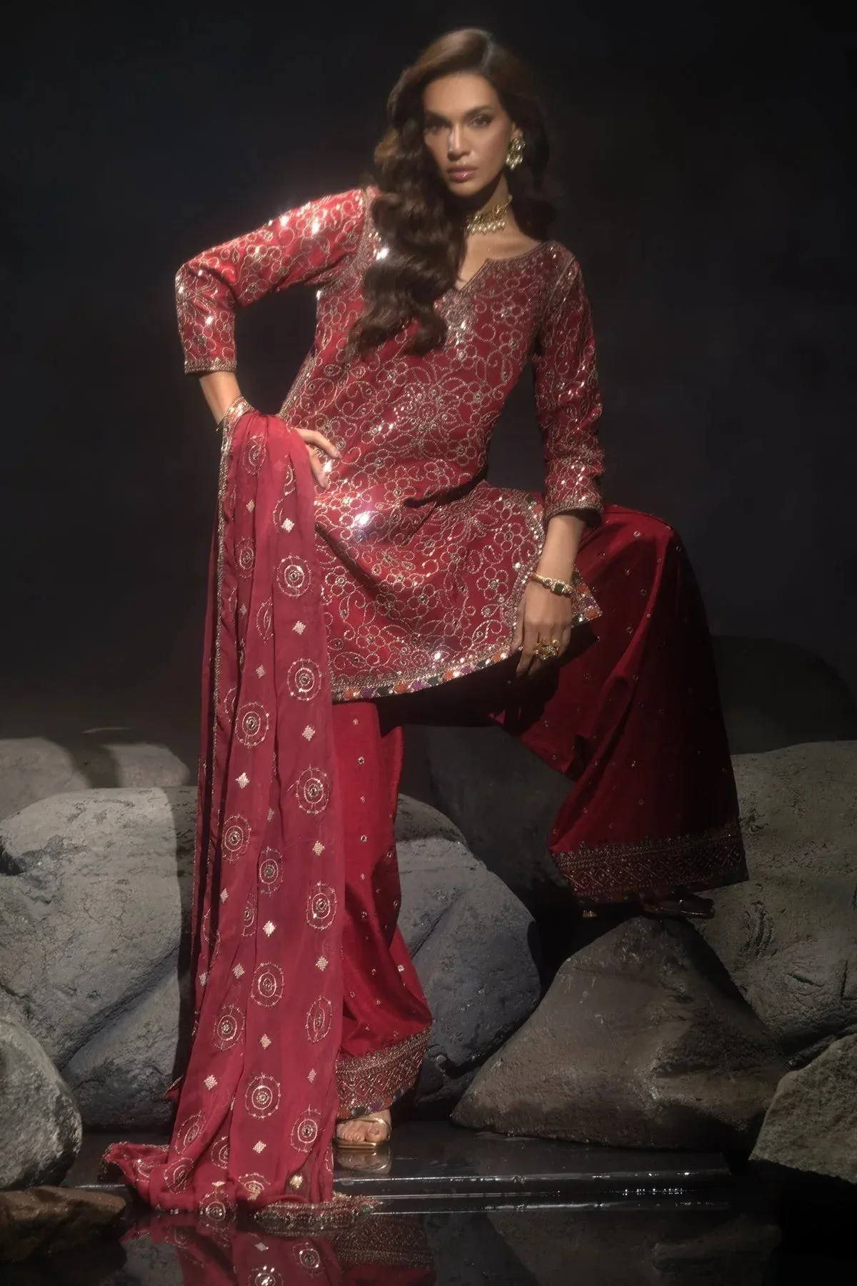 Charizma Statement Dresses Red Raw Silk – view 3 – Poshaq