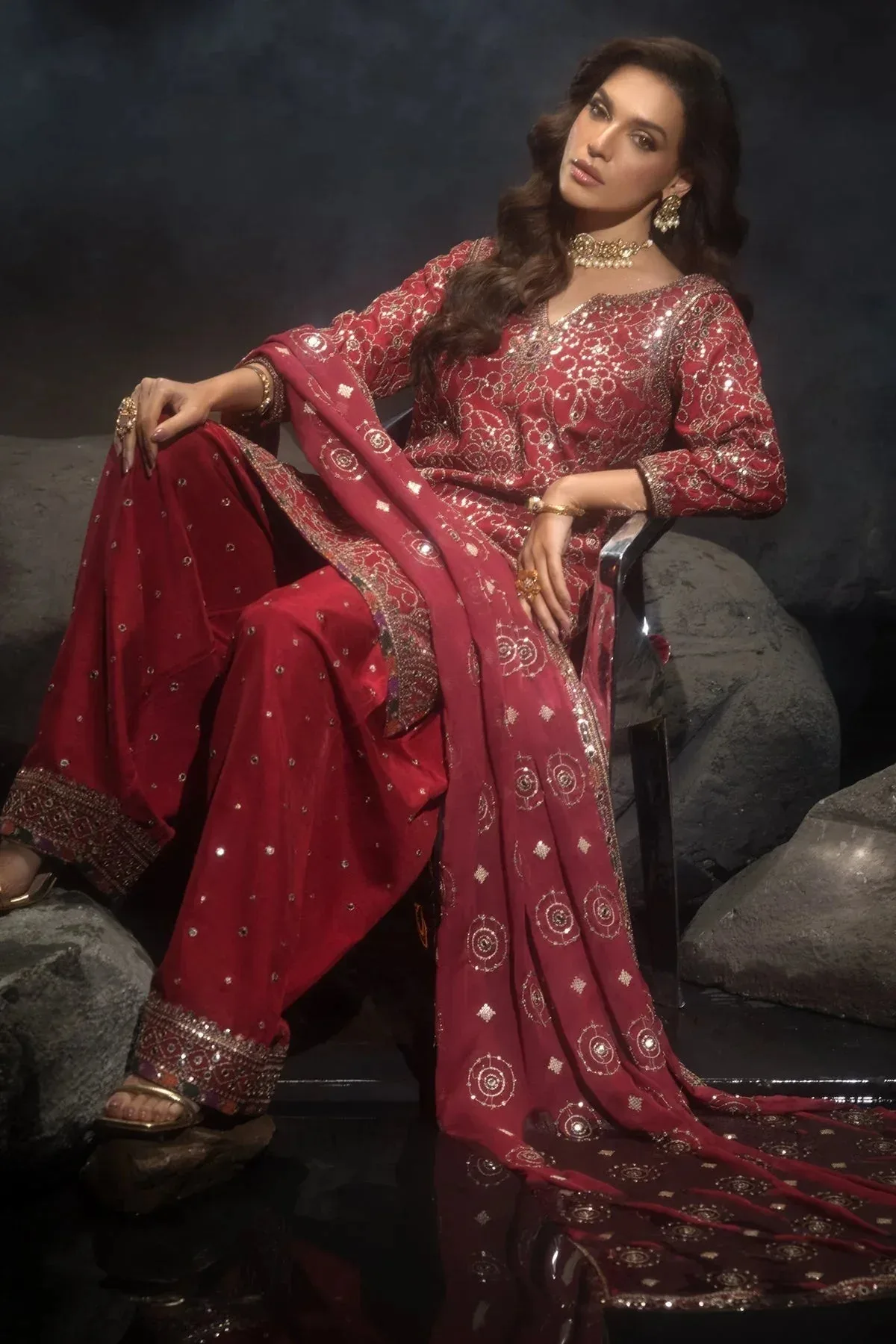 Charizma Statement Dresses Red Raw Silk – view 5 – Poshaq