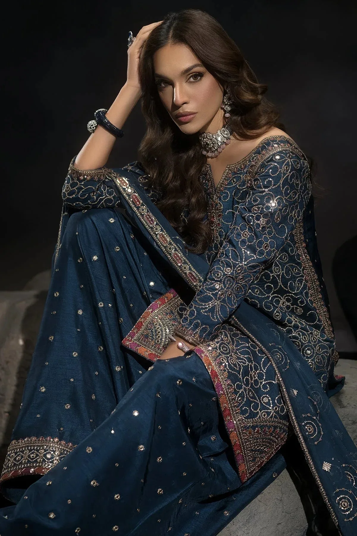 Charizma Statement Dresses Navy Blue Raw Silk – view 3 – Poshaq