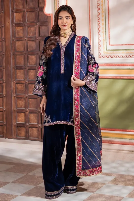 Charizma Signora Velvet Navy Organza – view 1 – Poshaq