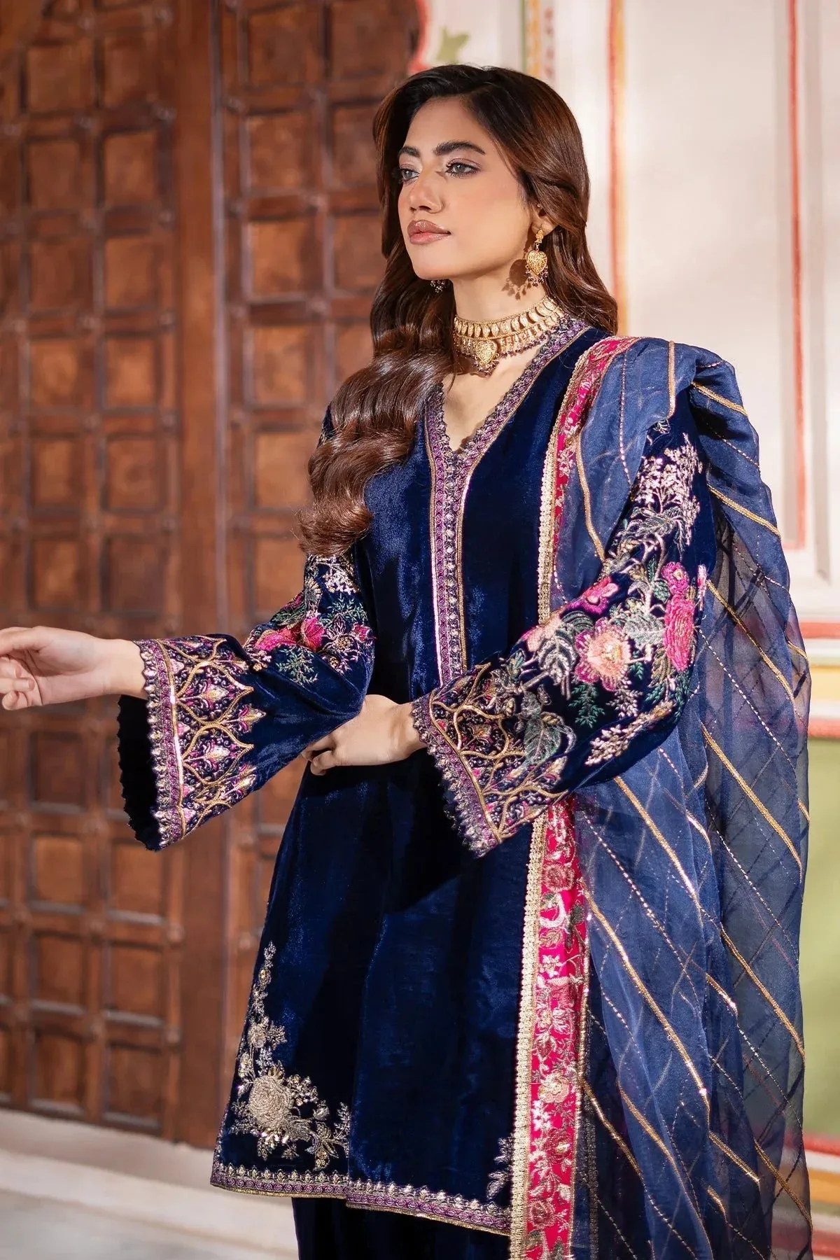 Charizma Signora Velvet Navy Organza – view 3 – Poshaq