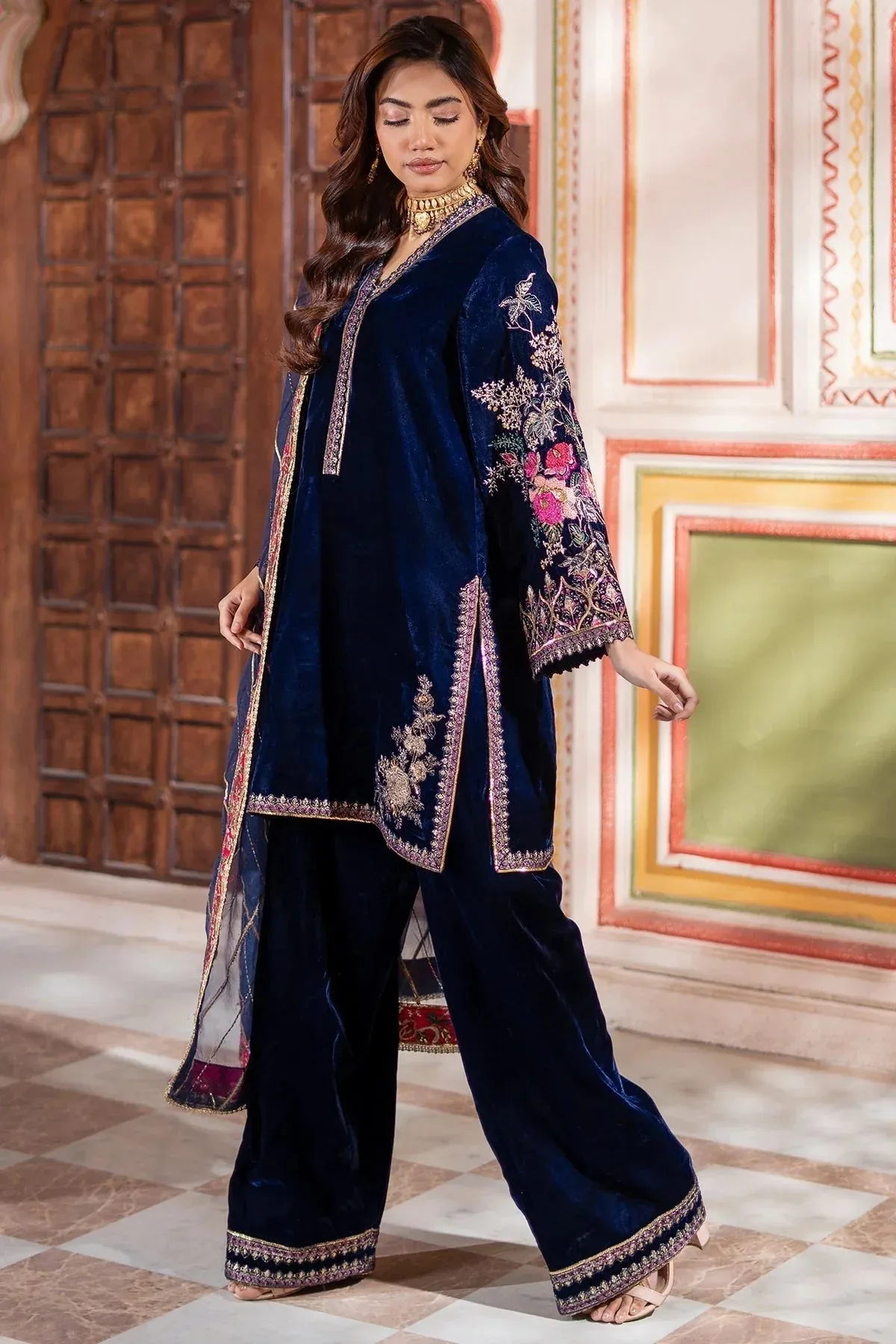 Charizma Signora Velvet Navy Organza – view 6 – Poshaq