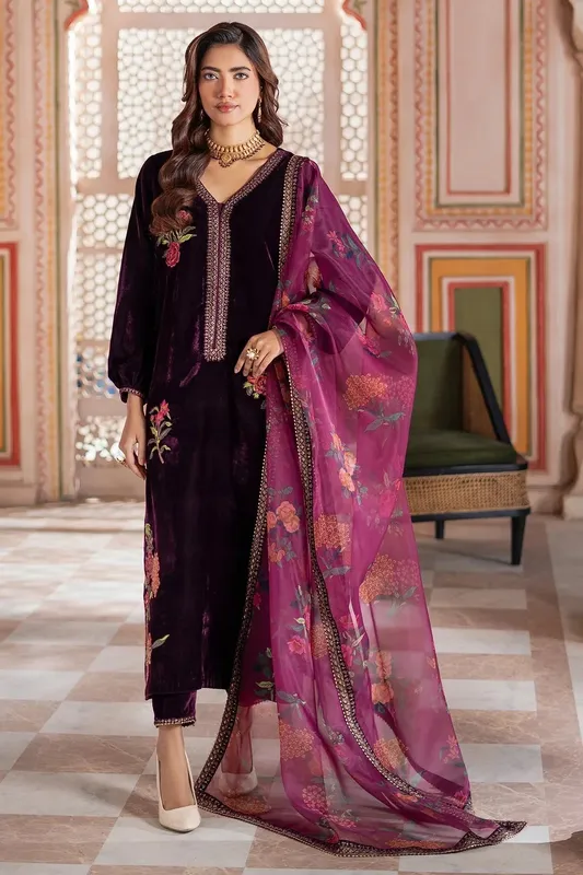 Charizma Signora Velvet Dark Plum Organza – view 1 – Poshaq