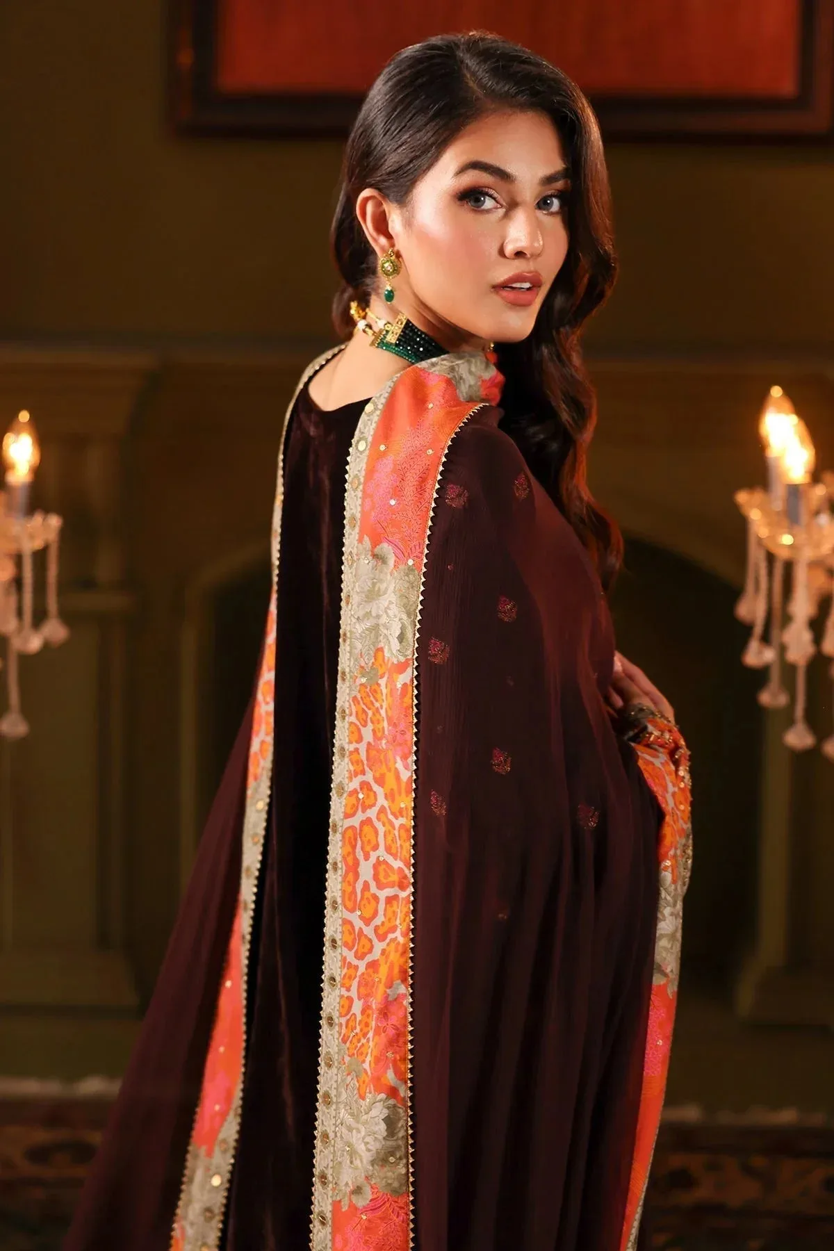 Charizma Signora Velvet Dark Brown Chiffon – view 2 – Poshaq