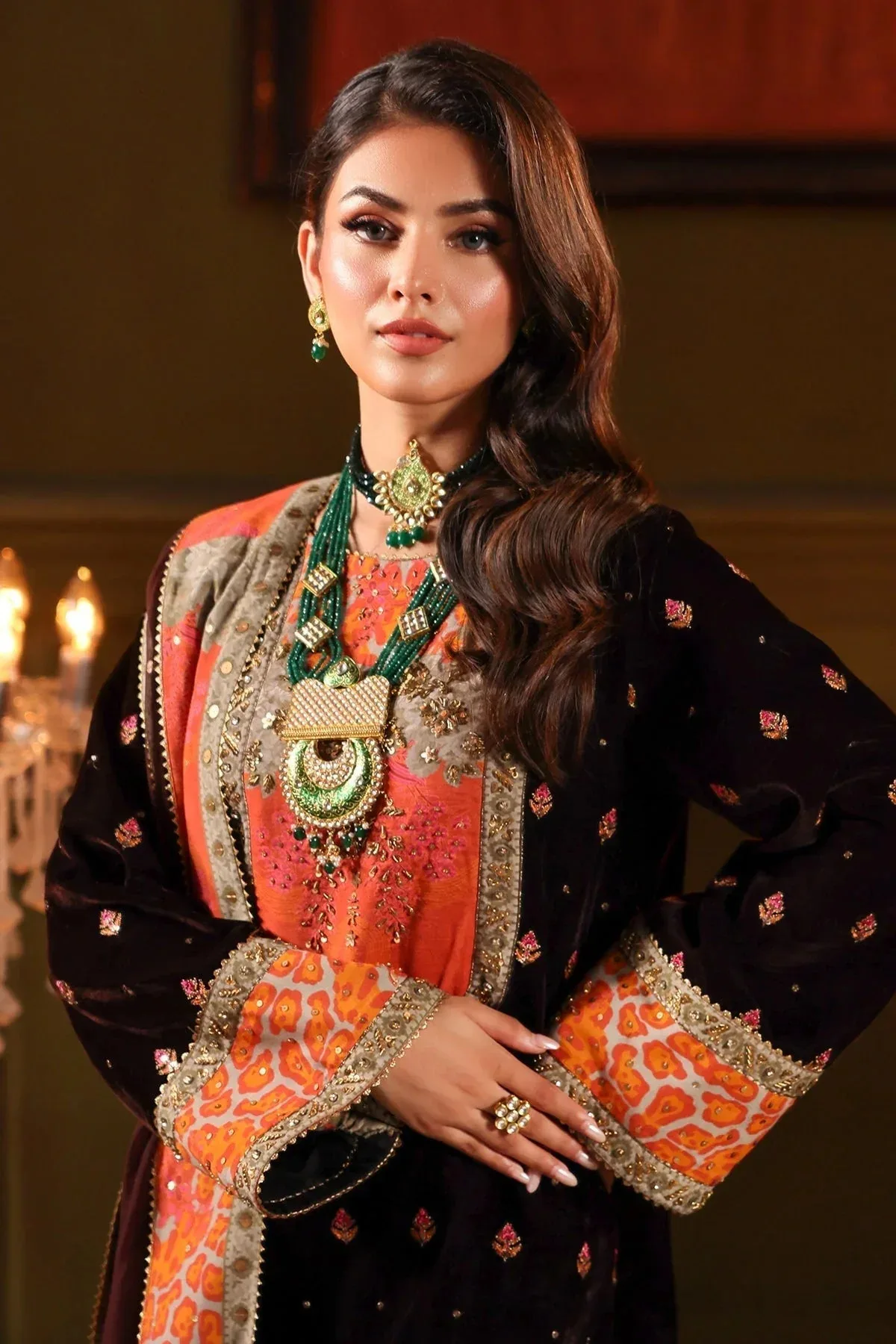 Charizma Signora Velvet Dark Brown Chiffon – view 3 – Poshaq