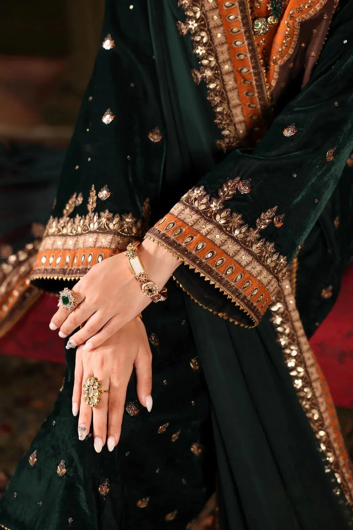 Charizma Signora Velvet Bottle Green Chiffon – view 4 – Poshaq