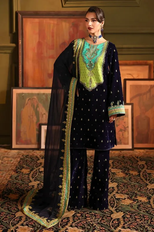Charizma Signora Velvet Royal Blue Chiffon – view 1 – Poshaq