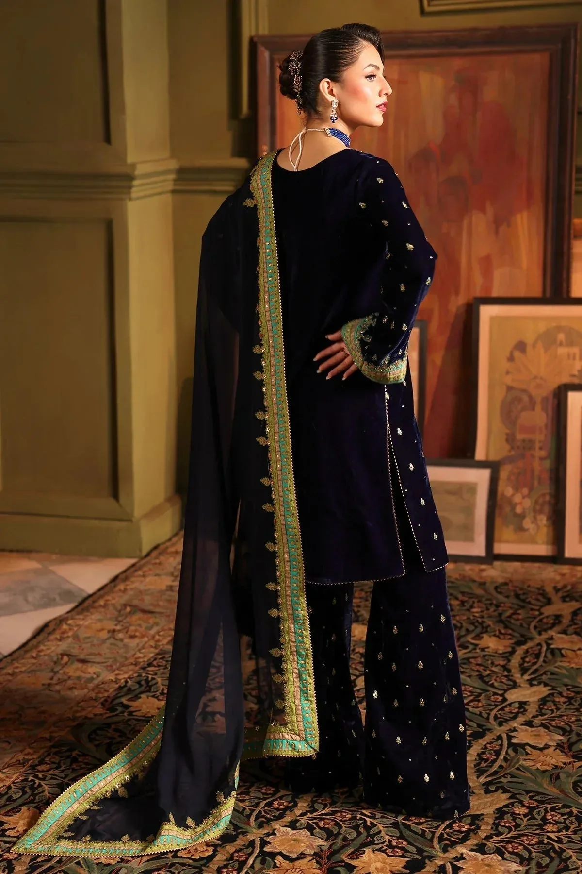 Charizma Signora Velvet Royal Blue Chiffon – view 2 – Poshaq