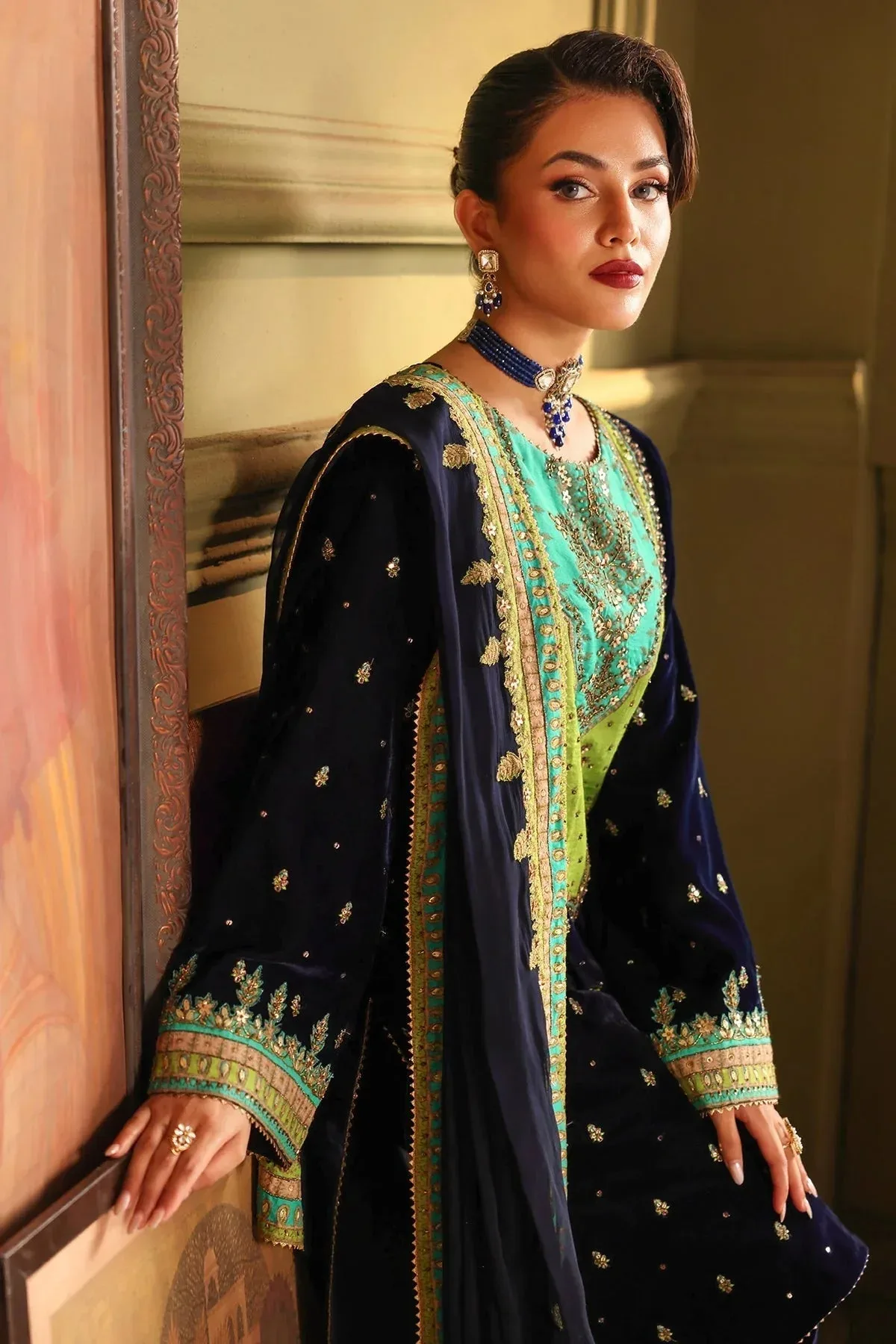 Charizma Signora Velvet Royal Blue Chiffon – view 3 – Poshaq