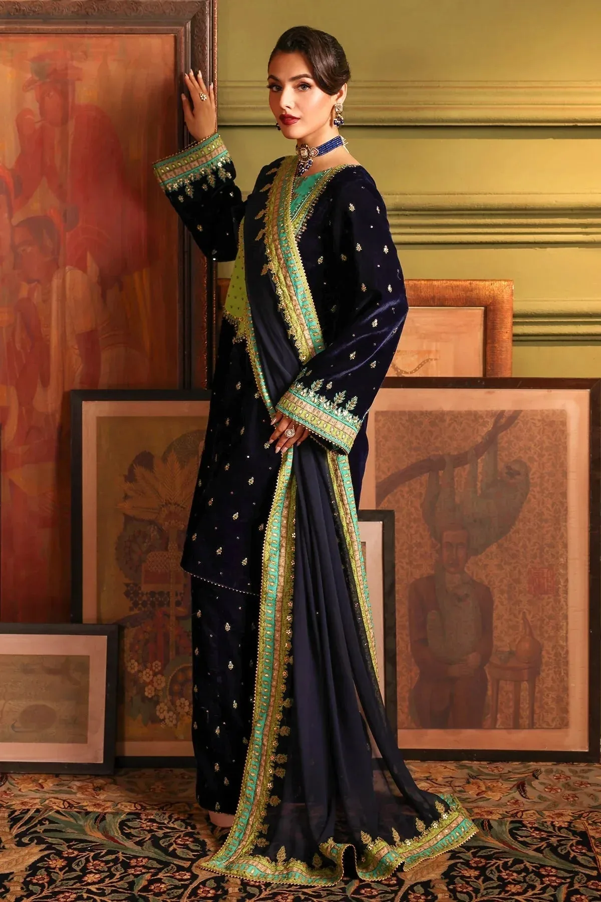 Charizma Signora Velvet Royal Blue Chiffon – view 4 – Poshaq