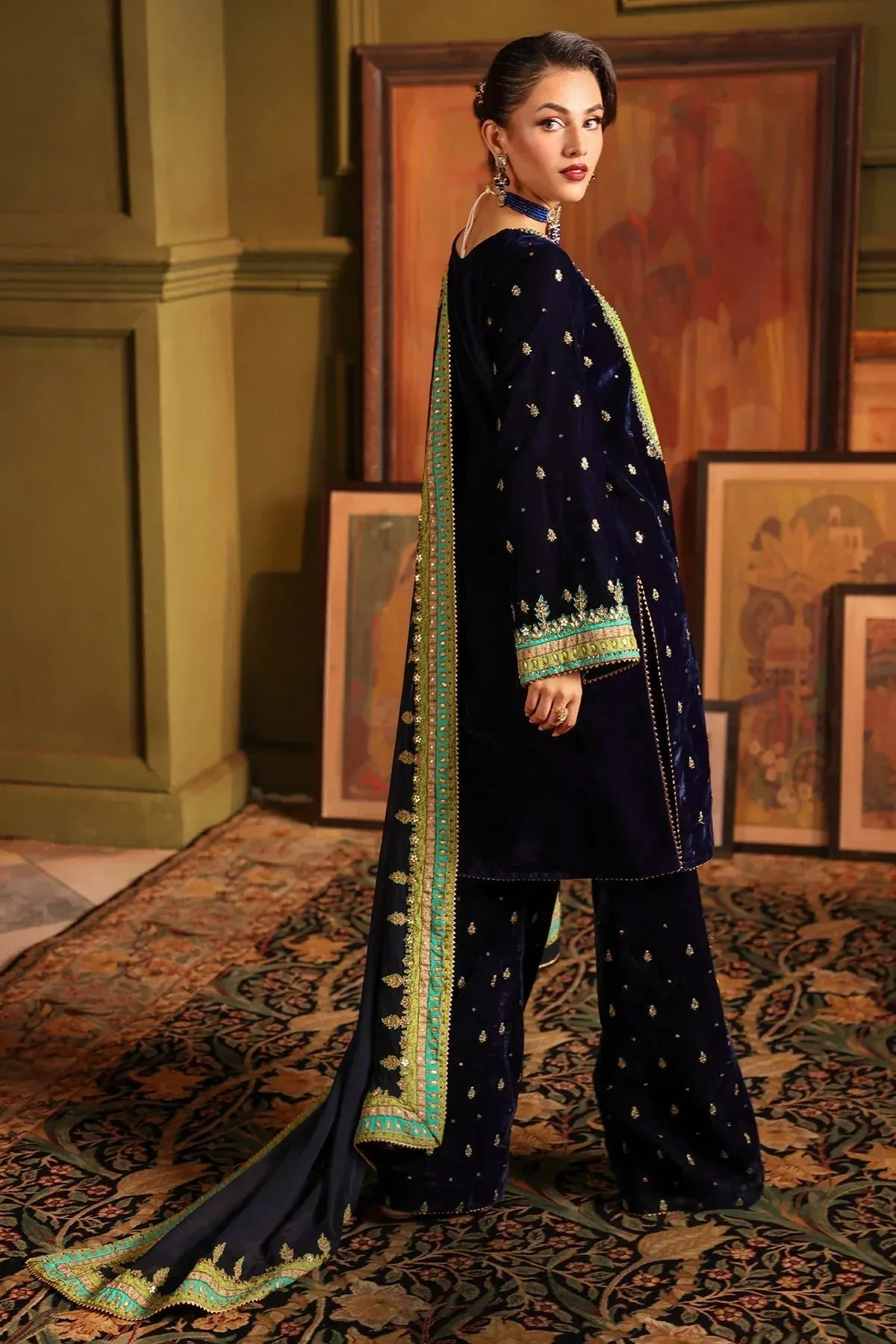 Charizma Signora Velvet Royal Blue Chiffon – view 5 – Poshaq