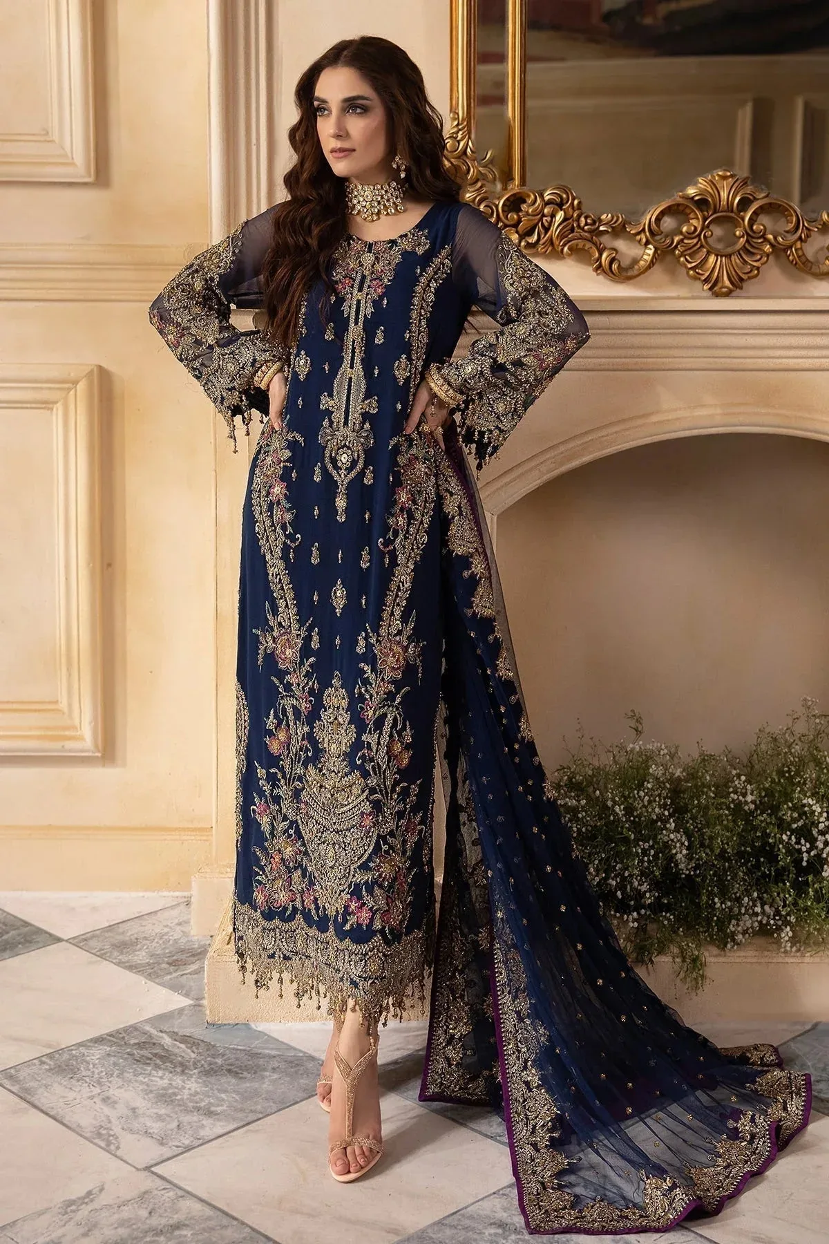Charizma Dastan e Jashan Navy Blue Raw Silk – view 1 – Poshaq