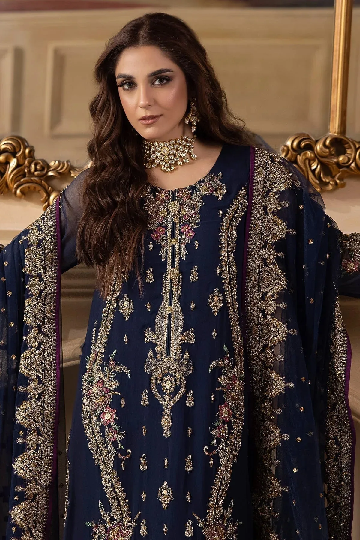 Charizma Dastan e Jashan Navy Blue Raw Silk – view 3 – Poshaq