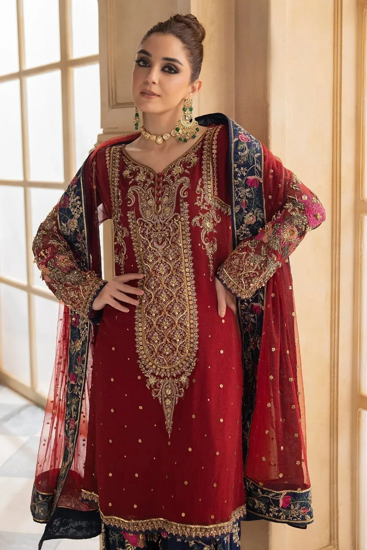 Charizma Dastan e Jashan Red Raw Silk – view 4 – Poshaq