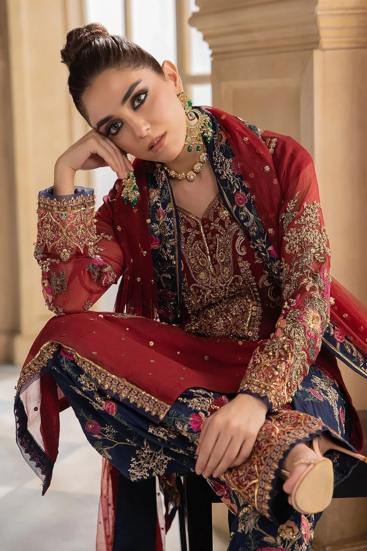 Charizma Dastan e Jashan Red Raw Silk – view 6 – Poshaq