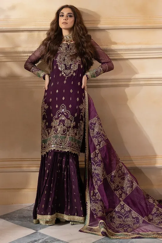 Charizma Dastan e Jashan Plum Raw Silk – view 1 – Poshaq