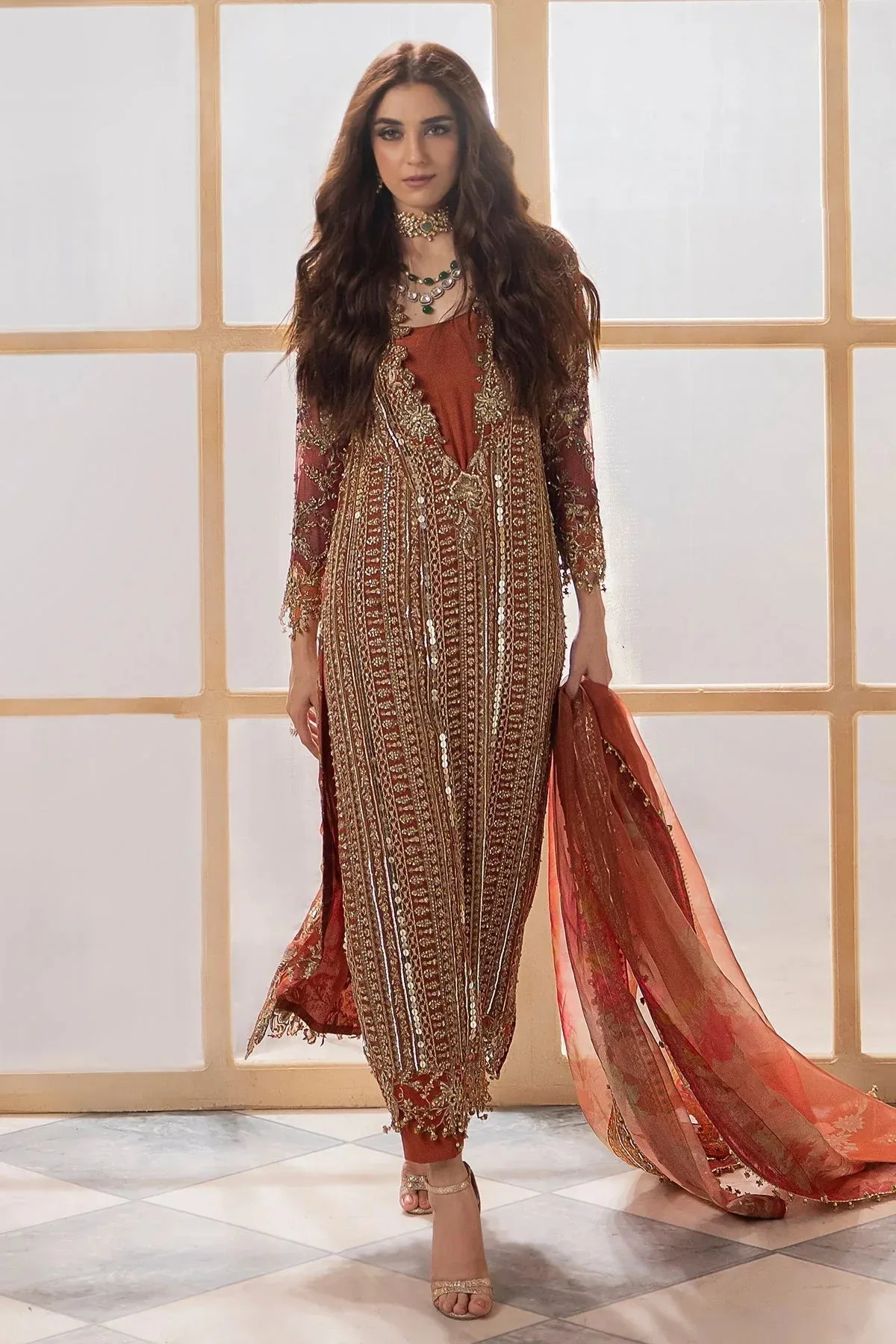 Charizma Dastan e Jashan Orange Raw Silk – view 1 – Poshaq