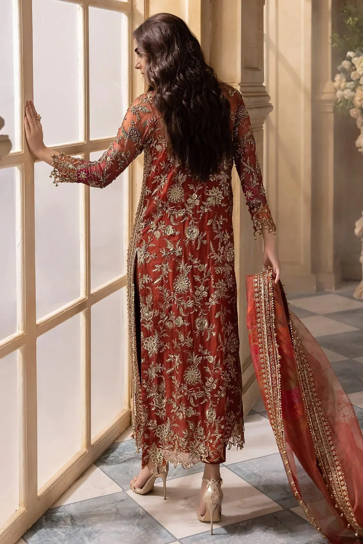 Charizma Dastan e Jashan Orange Raw Silk – view 2 – Poshaq