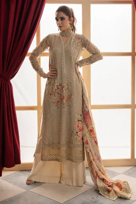 Charizma Dastan e Jashan Beige Raw Silk – view 1 – Poshaq