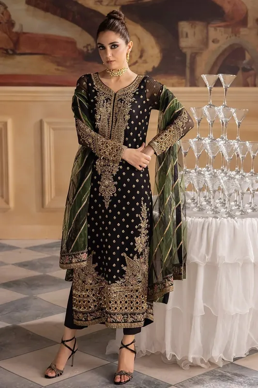 Charizma Dastan e Jashan Black Raw Silk – view 1 – Poshaq