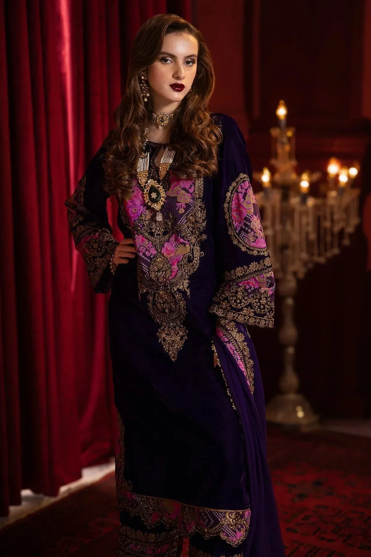 Charizma Signora Velvet Deep Purple Chiffon – view 3 – Poshaq