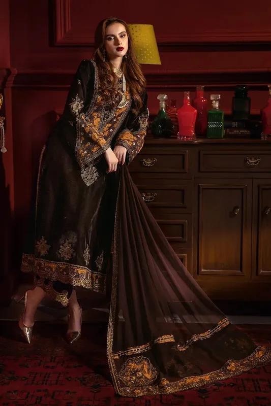 Charizma Signora Velvet Dark Brown Chiffon – view 1 – Poshaq