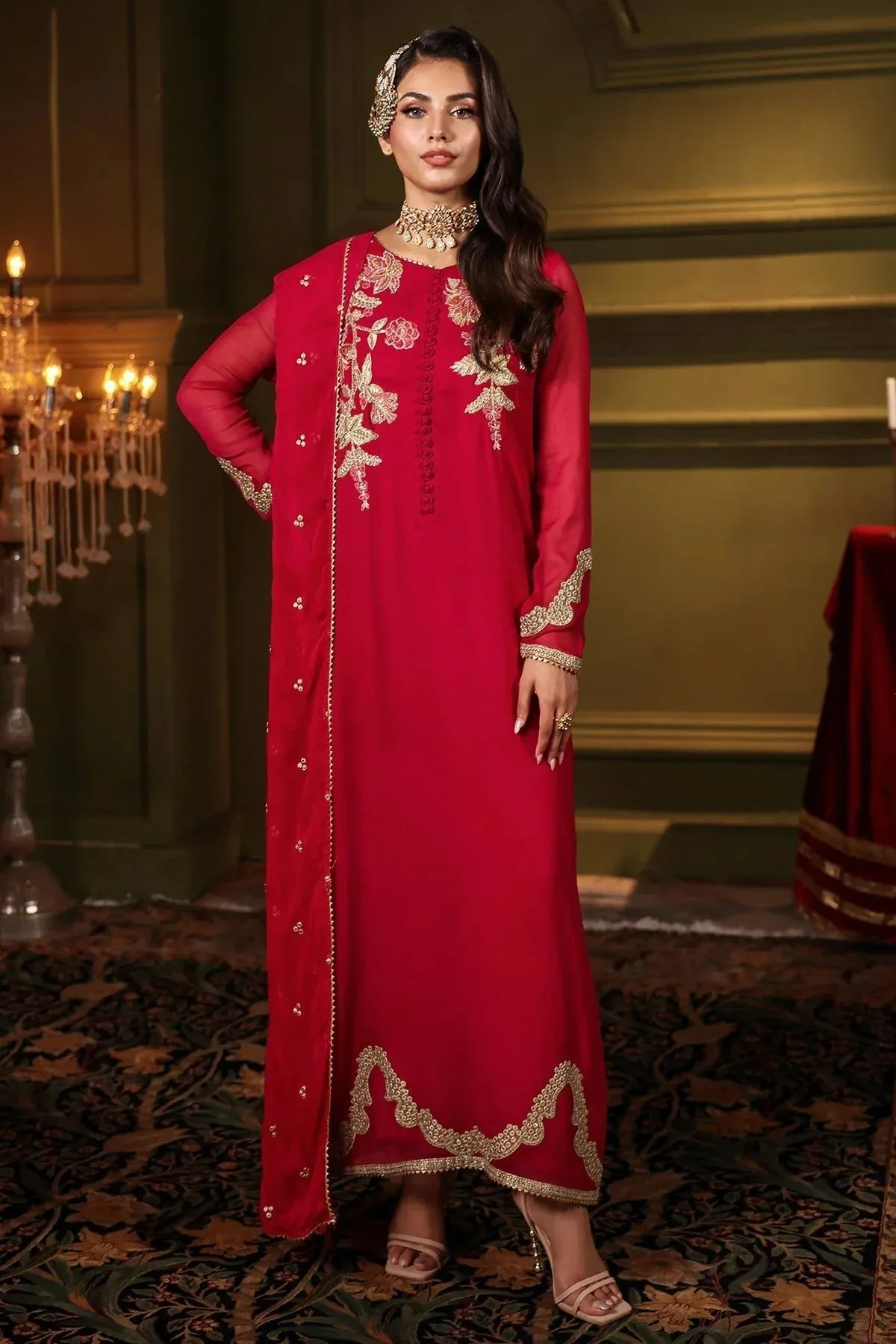 Charizma Festive Pret Red Raw Silk – view 1 – Poshaq